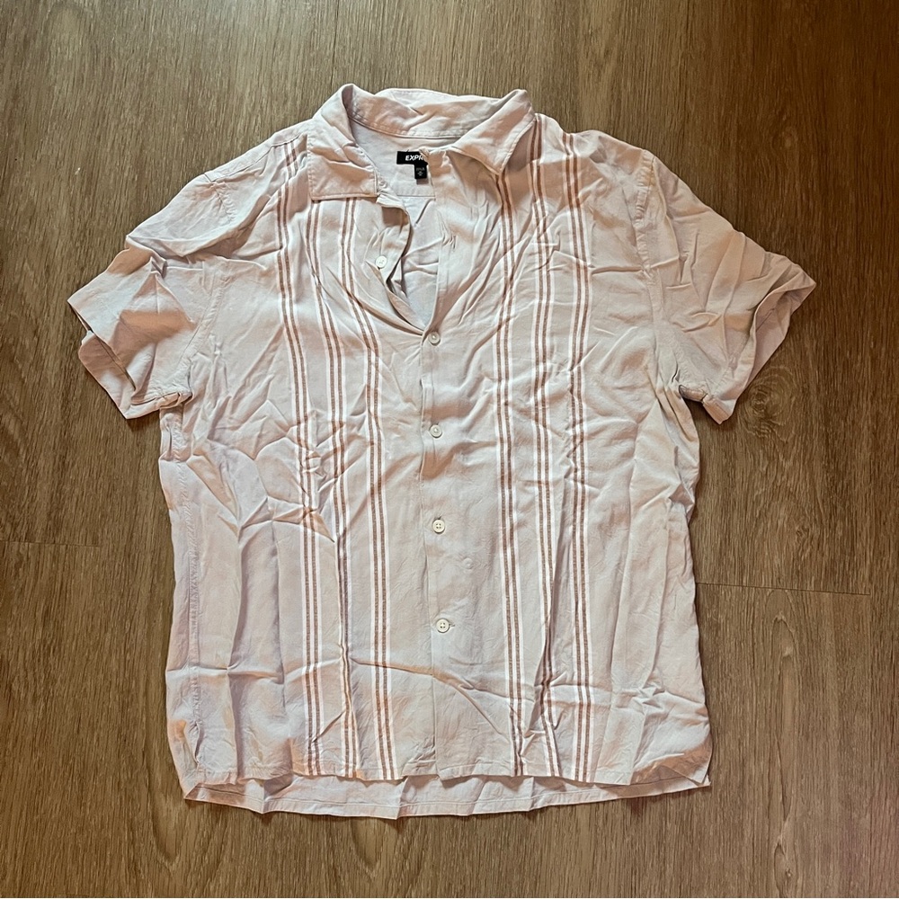 Men's Beige Striped Shirt - express shirt